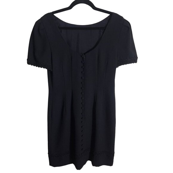 Donna Morgan Vintage 80s Black Wiggle Dress Crochet Accent Size 10 - Picture 2 of 6